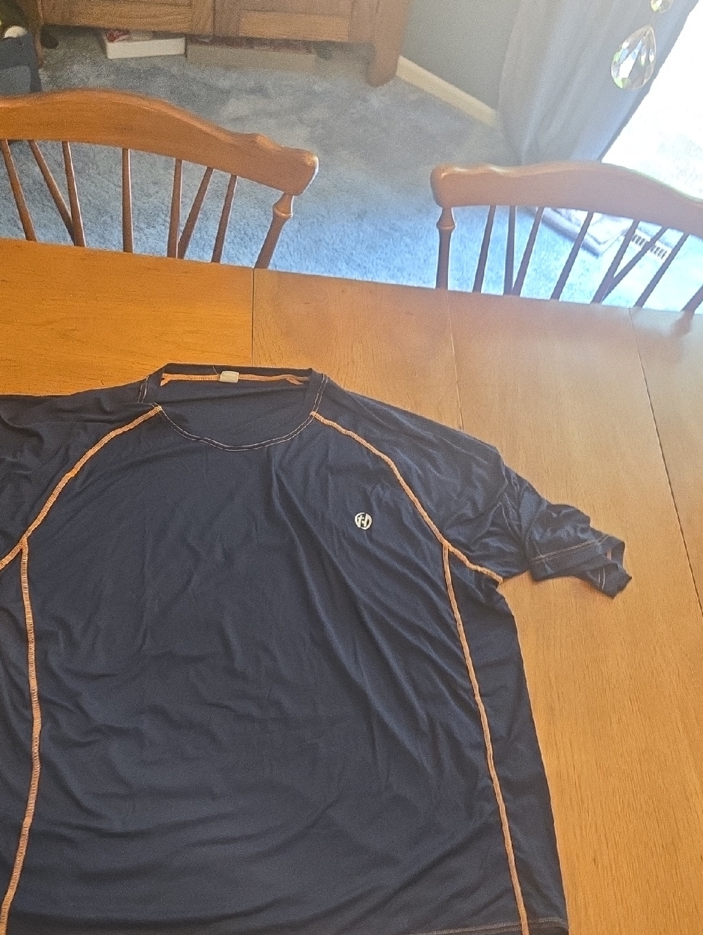 Men's Short-Sleeve Performance Tee in Navy with Orange Stitching